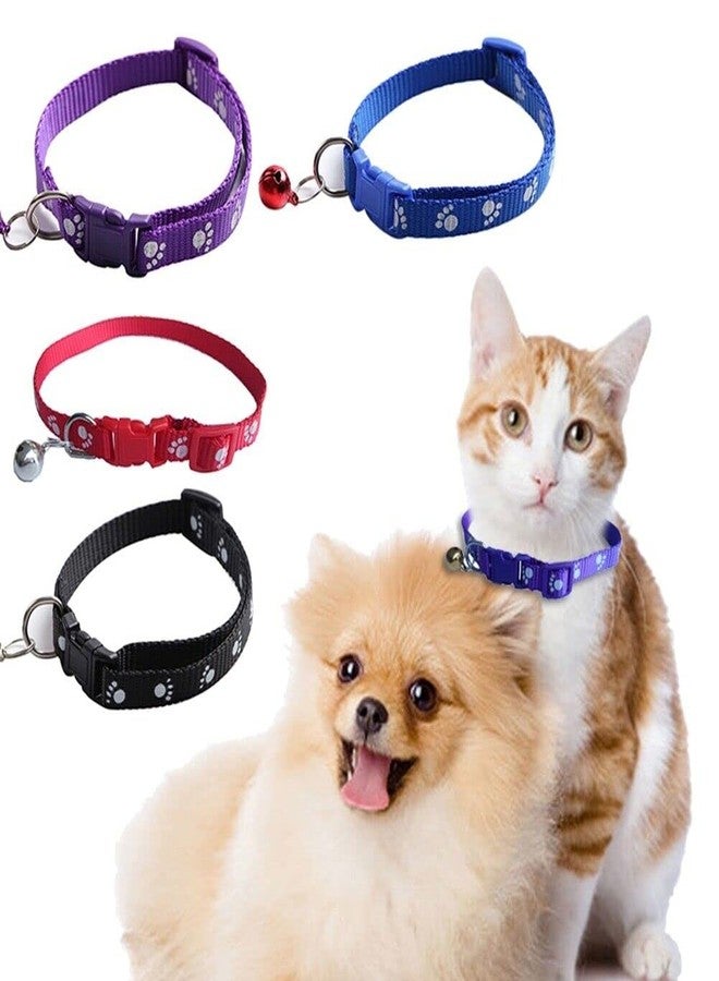 Pups&Pets Dog, Puppy, Cat & Kitten Buckle Paw Print Adjustable Pet Collar with Bell, X-Small Size 10 MM Nylon Collar Paw Printed Belt for Neck. (Purple) - Image 4